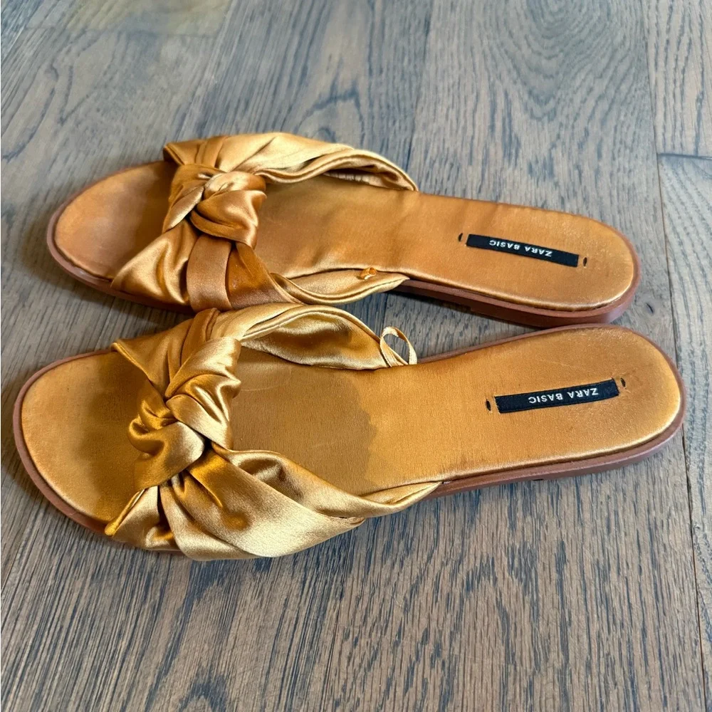 Zara Satin Knot Sandals - Gold size 9 or 40z EUC. - Picture 3 of 4